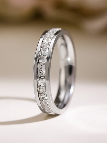 Rhodium Plated American Diamond Zirconia Eternity Band Rings