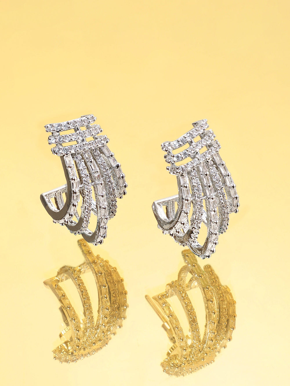 Rhodium plated Baguette Crystal Zirconia Exquisite Demi - Fine Earrings Earrings
