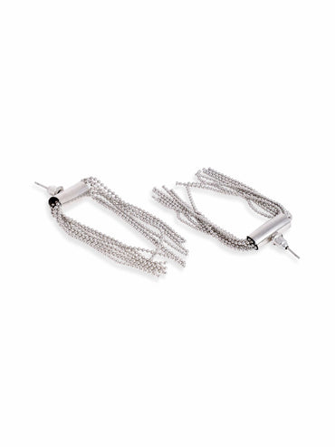 Rhodium plated Beaded chain tassels Glamorous Earrings Earrings