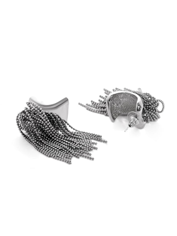 Rhodium Plated Chain Tassel Statement Drop Earrings Earrings