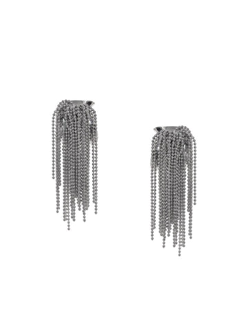 Rhodium Plated Chain Tassel Statement Drop Earrings Earrings