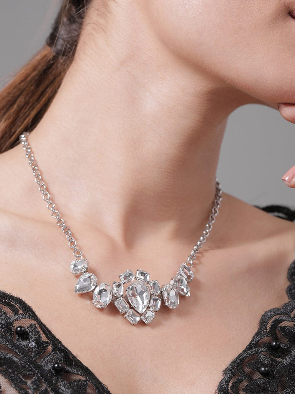 Rhodium Plated Crystal AD & Cubic Zirconia Studded Luxurious Choker Necklace Necklace