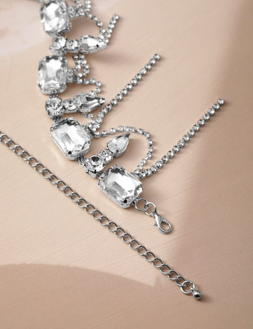 Rhodium-Plated Crystal AD & Zirconia Studded Cascading Fringe Layered Necklace Necklace & Chains