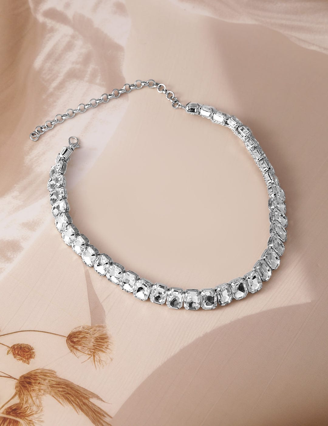 Rhodium Plated Crystal AD & Zirconia Studded Luxurious Choker Necklace Necklace