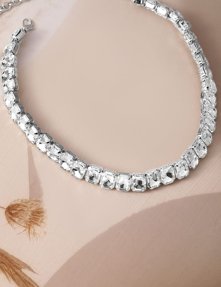 Rhodium Plated Crystal AD & Zirconia Studded Luxurious Choker Necklace Necklace