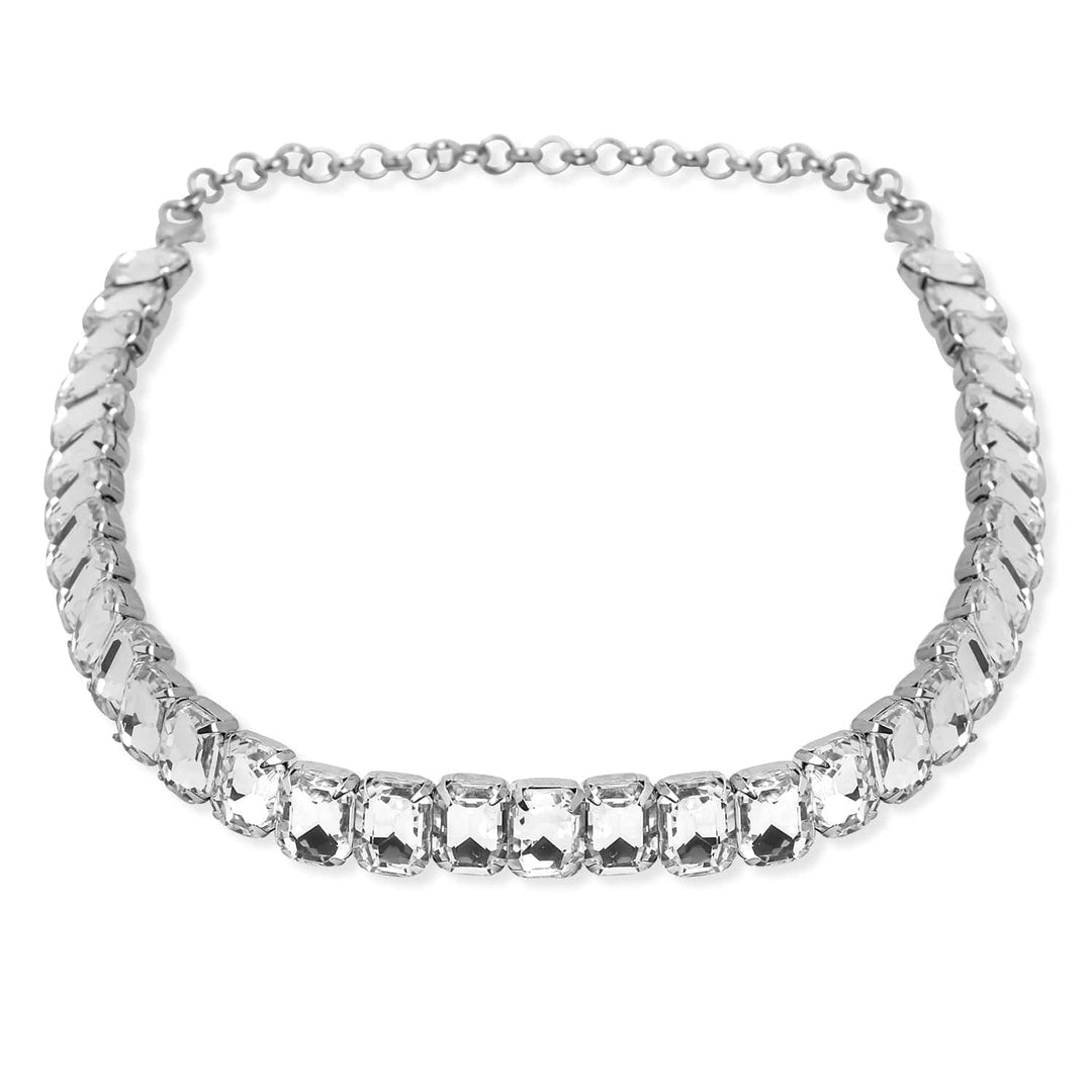 Rhodium Plated Crystal AD & Zirconia Studded Luxurious Choker Necklace Necklace