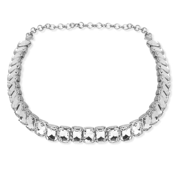 Rhodium Plated Crystal AD & Zirconia Studded Luxurious Choker Necklace Necklace