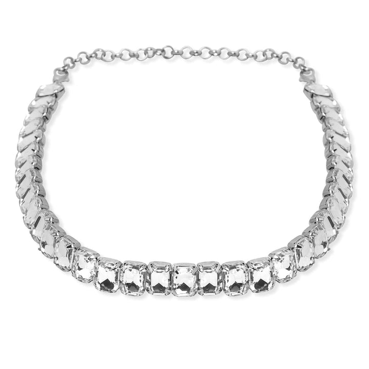 Rhodium Plated Crystal AD & Zirconia Studded Luxurious Choker Necklace Necklace