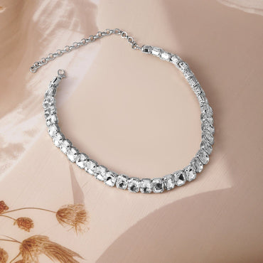 Rhodium Plated Crystal AD & Zirconia Studded Luxurious Choker Necklace Necklace