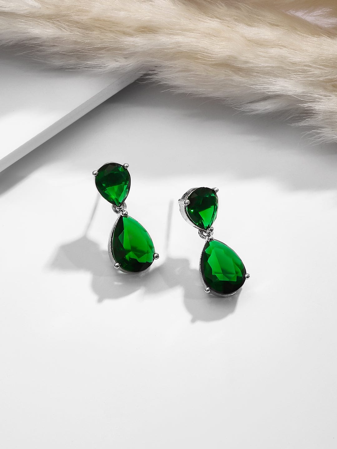 Rhodium-Plated Crystal Emerald Studded Statement Necklace Set Jewellery Set