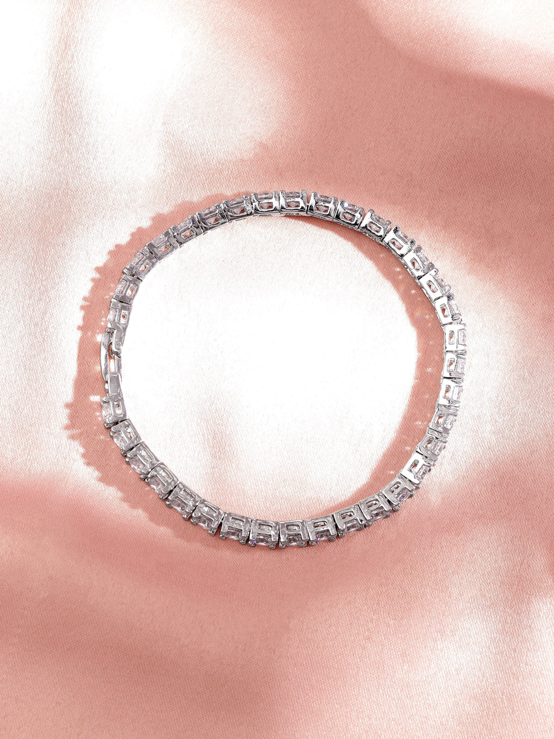 Rhodium plated Crystal Round Zirconia Demi-fine Classic Tennis Bracelet Bangles & Bracelets