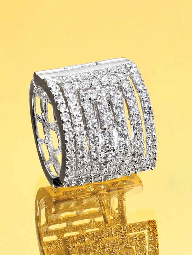 Rhodium plated Crystal zirconia Geometric Chic Demii-Fine Huggie Hoop Earrings Earrings