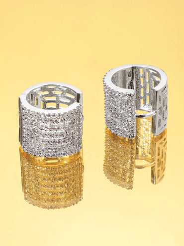 Rhodium plated Crystal zirconia Geometric Chic Demii-Fine Huggie Hoop Earrings Earrings