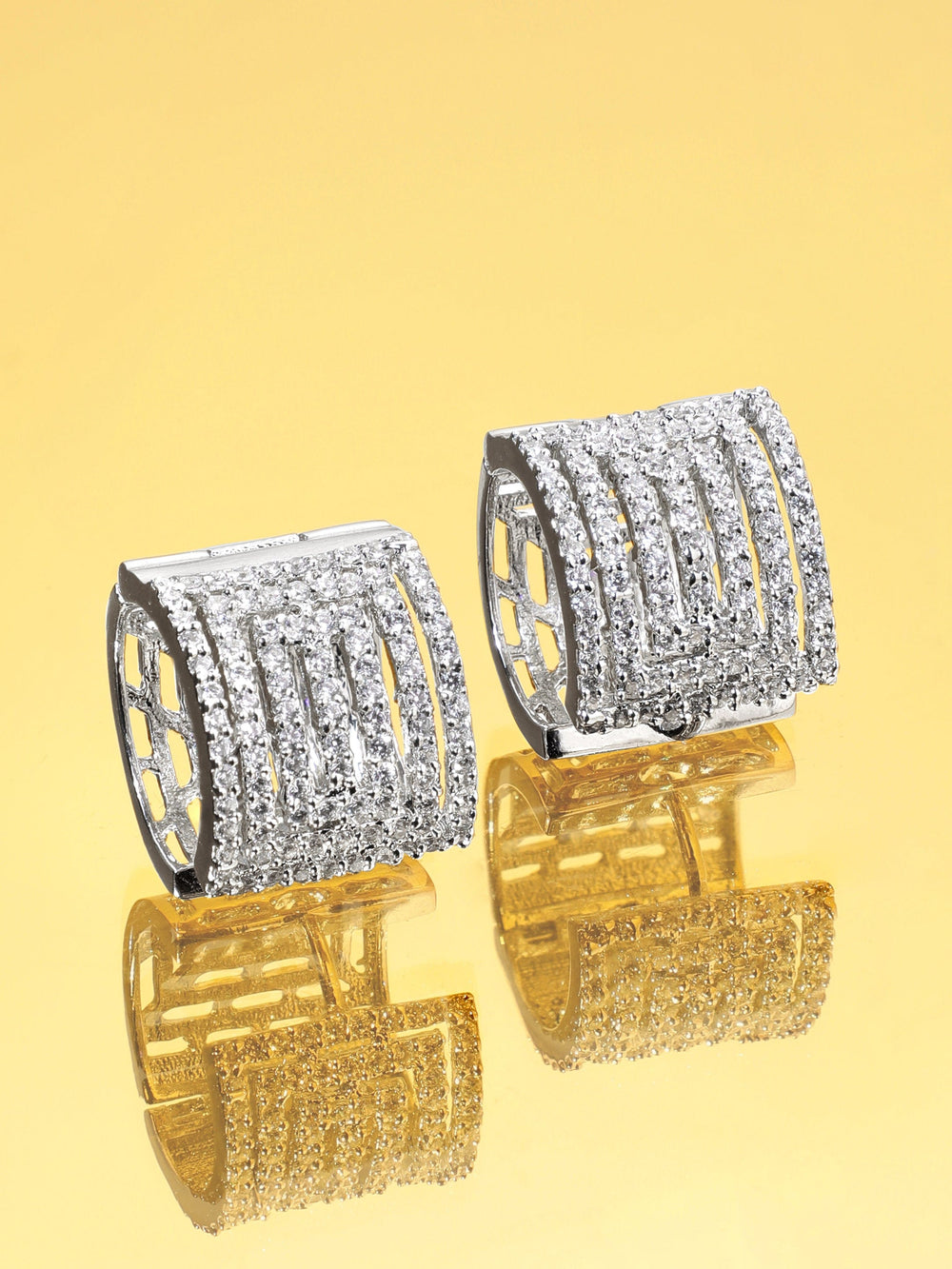 Rhodium plated Crystal zirconia Geometric Chic Demii-Fine Huggie Hoop Earrings Earrings