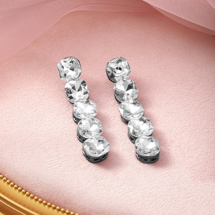 Rhodium Plated Crystal Zirconia Studded Statement Drop Earrings Drop Earrings