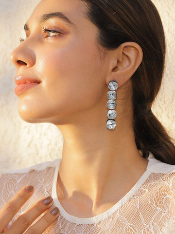 Rhodium Plated Crystal Zirconia Studded Statement Drop Earrings Earrings
