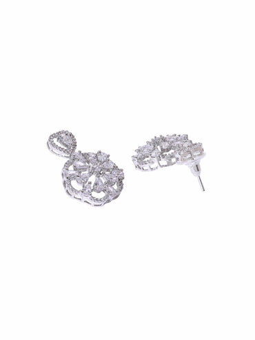 Rhodium plated  Crystal Zirconia studded Statement pendant Set Jewellery Sets