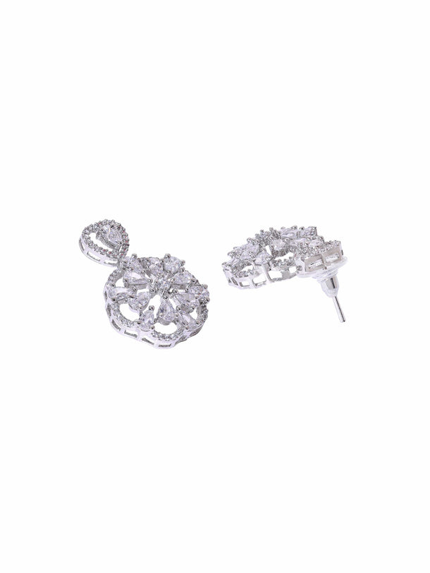 Rhodium plated  Crystal Zirconia studded Statement pendant Set Jewellery Sets