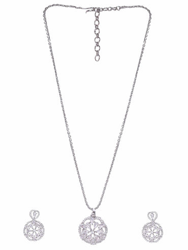 Rhodium plated  Crystal Zirconia studded Statement pendant Set Jewellery Sets