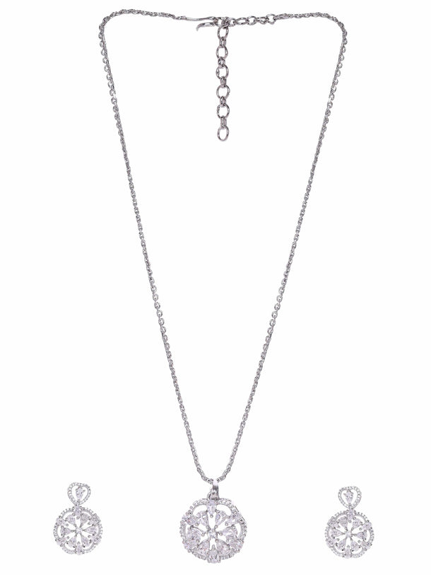 Rhodium plated  Crystal Zirconia studded Statement pendant Set Jewellery Sets
