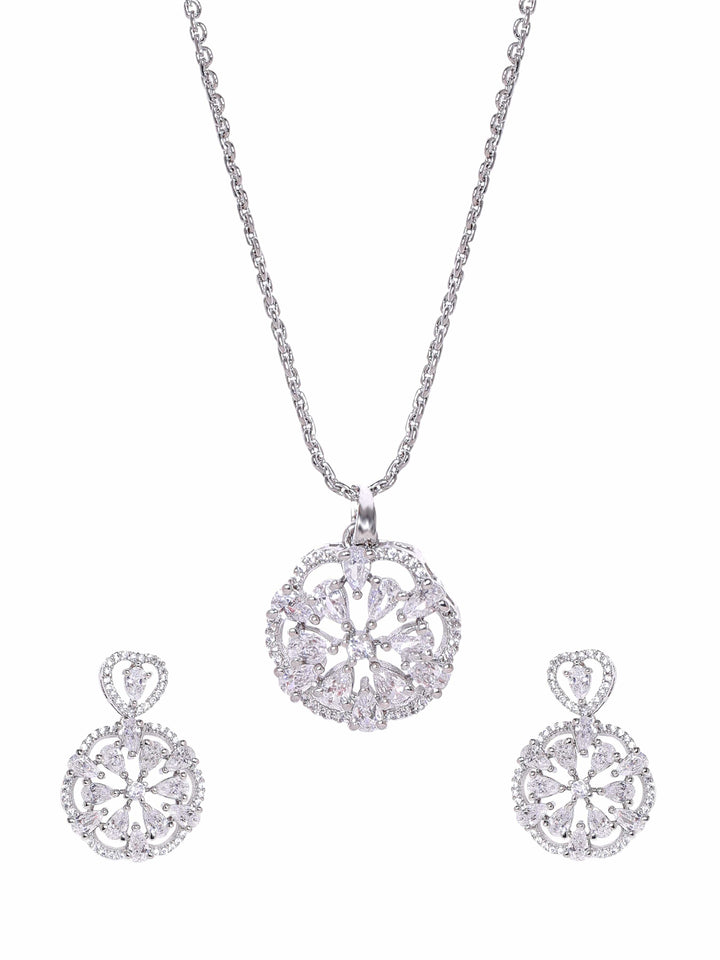 Rhodium plated  Crystal Zirconia studded Statement pendant Set Jewellery Sets