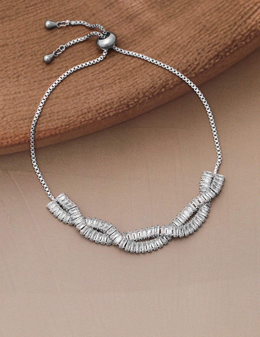 Rhodium Plated Cubic Zicronia Studded Premium Adjustable Bracelet Bracelet