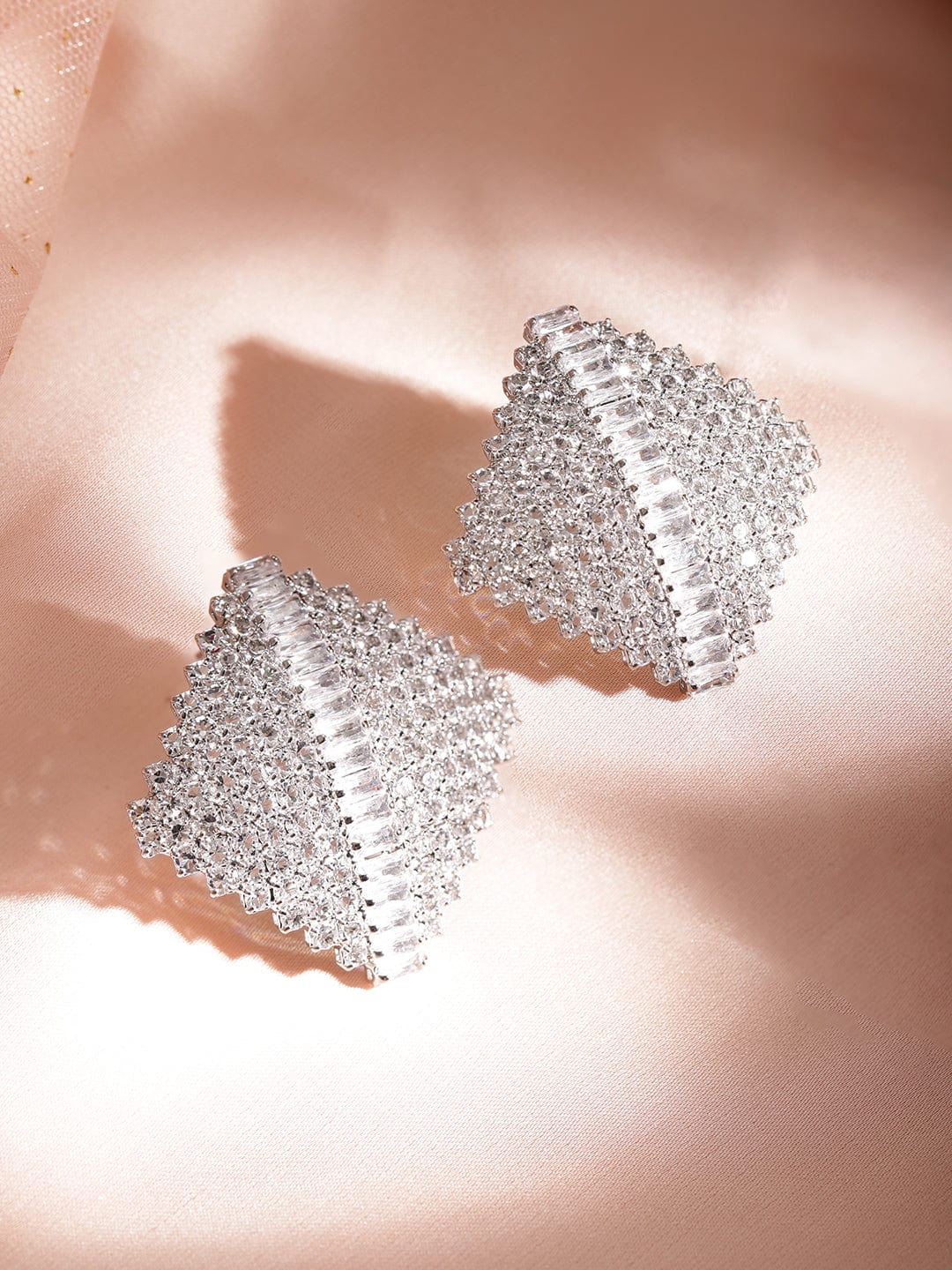 Rhodium-Plated Cubic Zirconia Geometric Stud Earrings Earrings