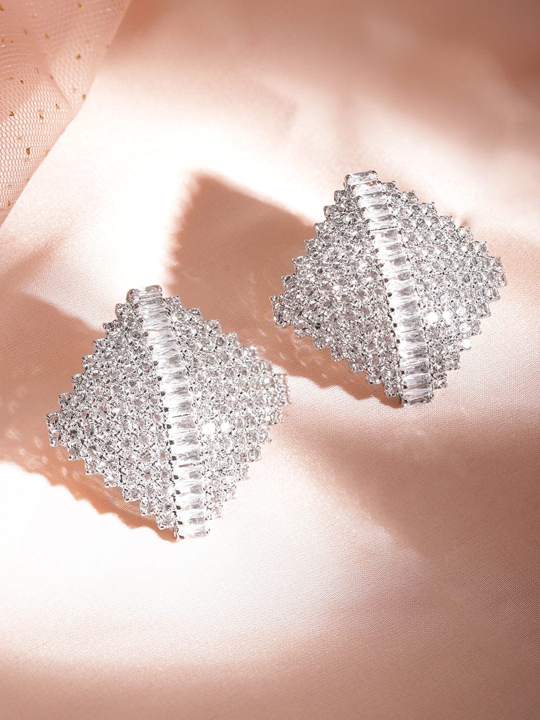 Rhodium-Plated Cubic Zirconia Geometric Stud Earrings Earrings