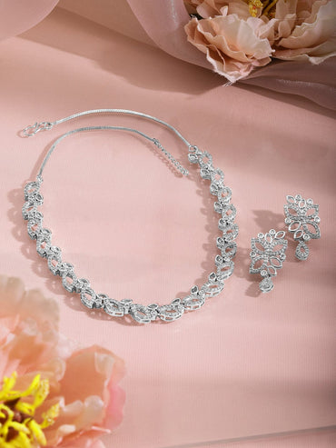 Rhodium-Plated Cubic Zirconia Studded Jewellery Set Necklace Set
