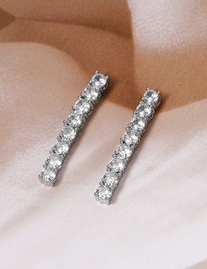 Rhodium-Plated Cubic Zirconia Studded Linear Earrings Drop Earrings