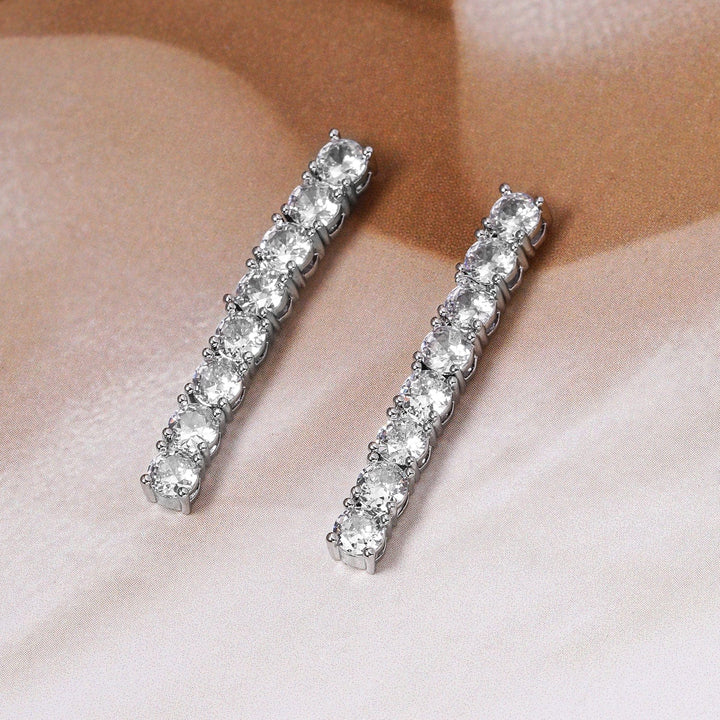 Rhodium-Plated Cubic Zirconia Studded Linear Earrings Drop Earrings