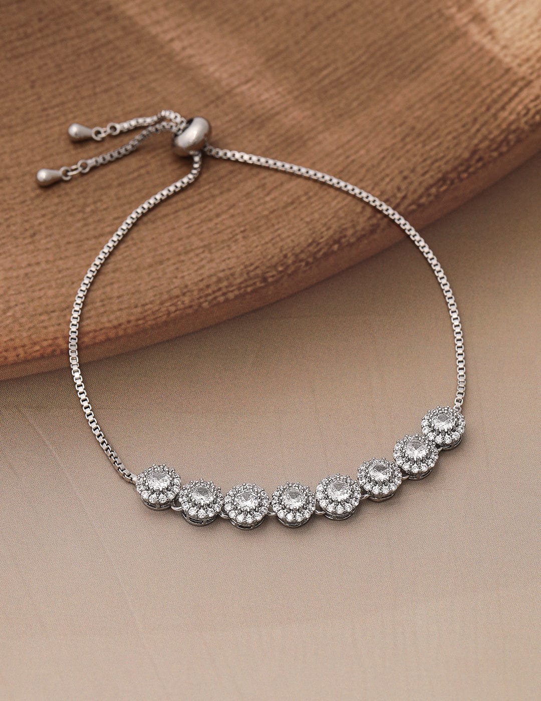 Rhodium Plated Cubic Zirconia Studded Premium Adjustable Bracelet Bracelet