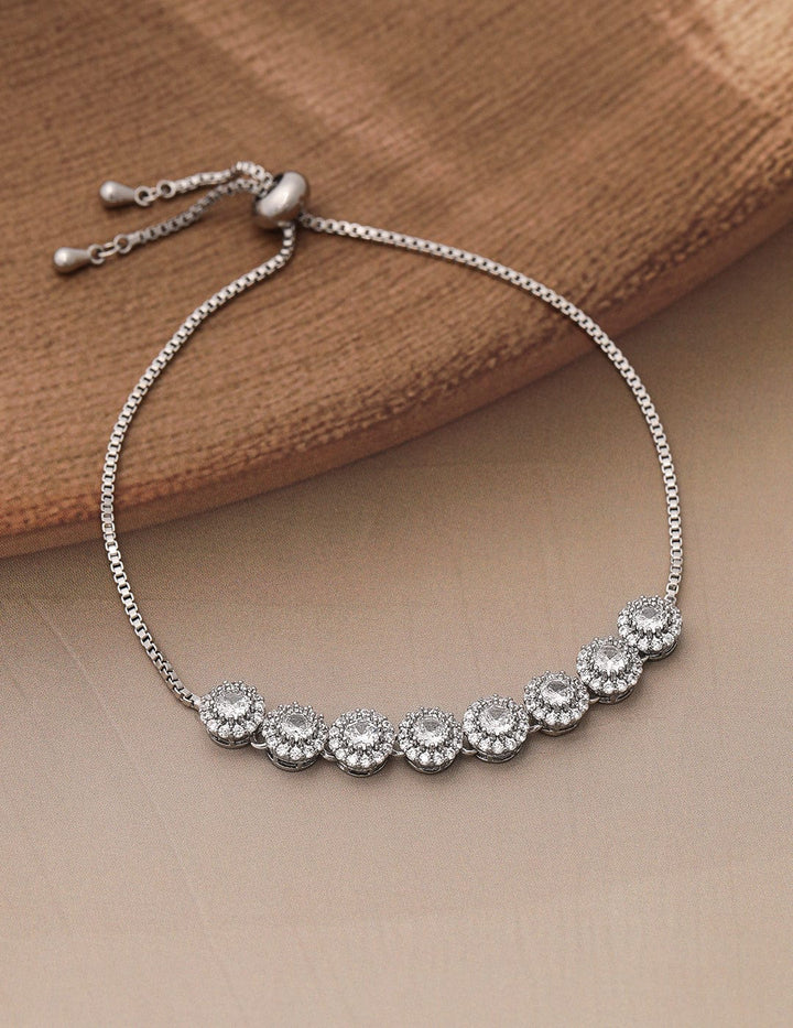 Rhodium Plated Cubic Zirconia Studded Premium Adjustable Bracelet Bracelet