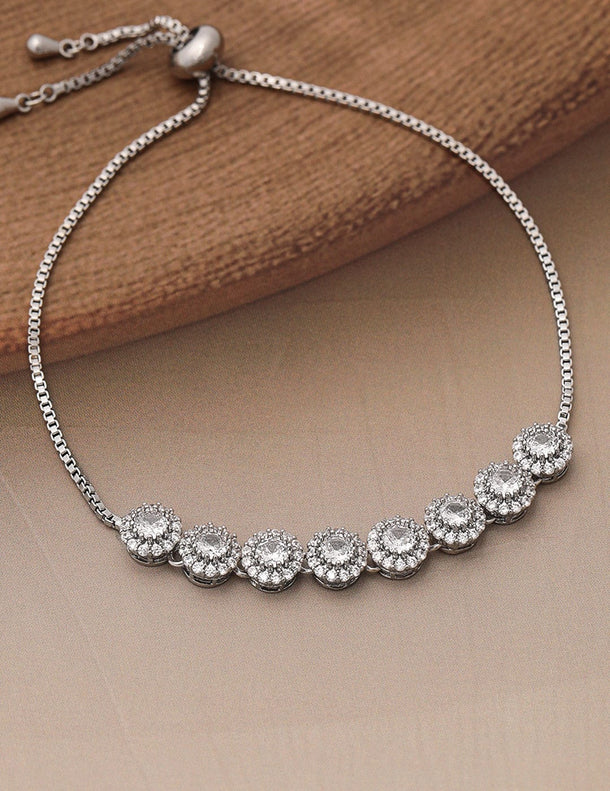 Rhodium Plated Cubic Zirconia Studded Premium Adjustable Bracelet Bracelet