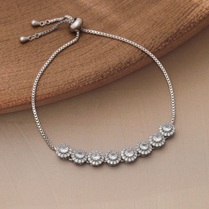 Rhodium Plated Cubic Zirconia Studded Premium Adjustable Bracelet Bracelet