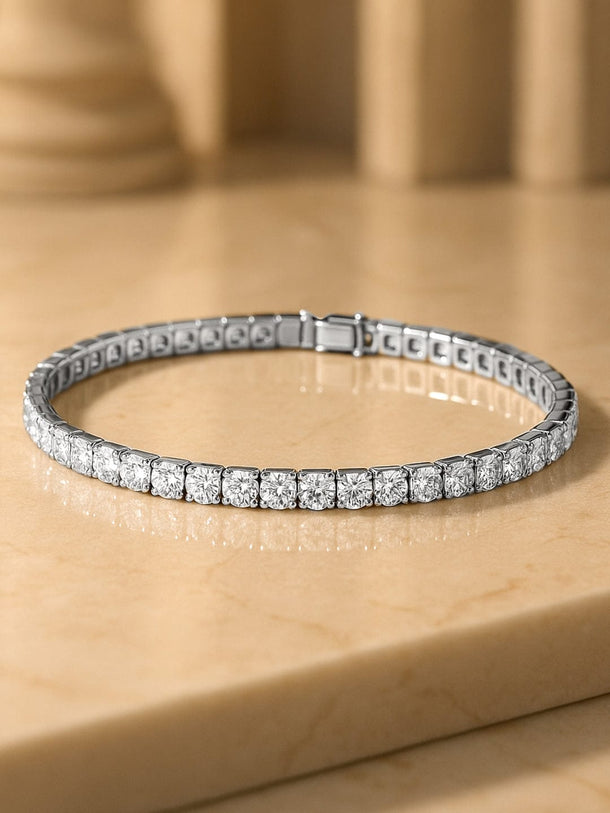 Rhodium Plated Cubic Zirconia Studded Tennis Bracelet Bracelet