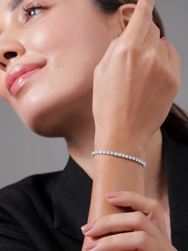 Rhodium Plated Cubic Zirconia Studded Tennis Bracelet Bracelet