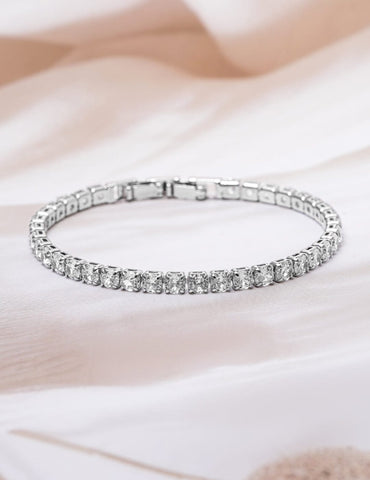 Rhodium Plated Cubic Zirconia Studded Tennis Bracelet Bracelet