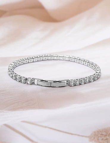 Rhodium Plated Cubic Zirconia Studded Tennis Bracelet Bracelet