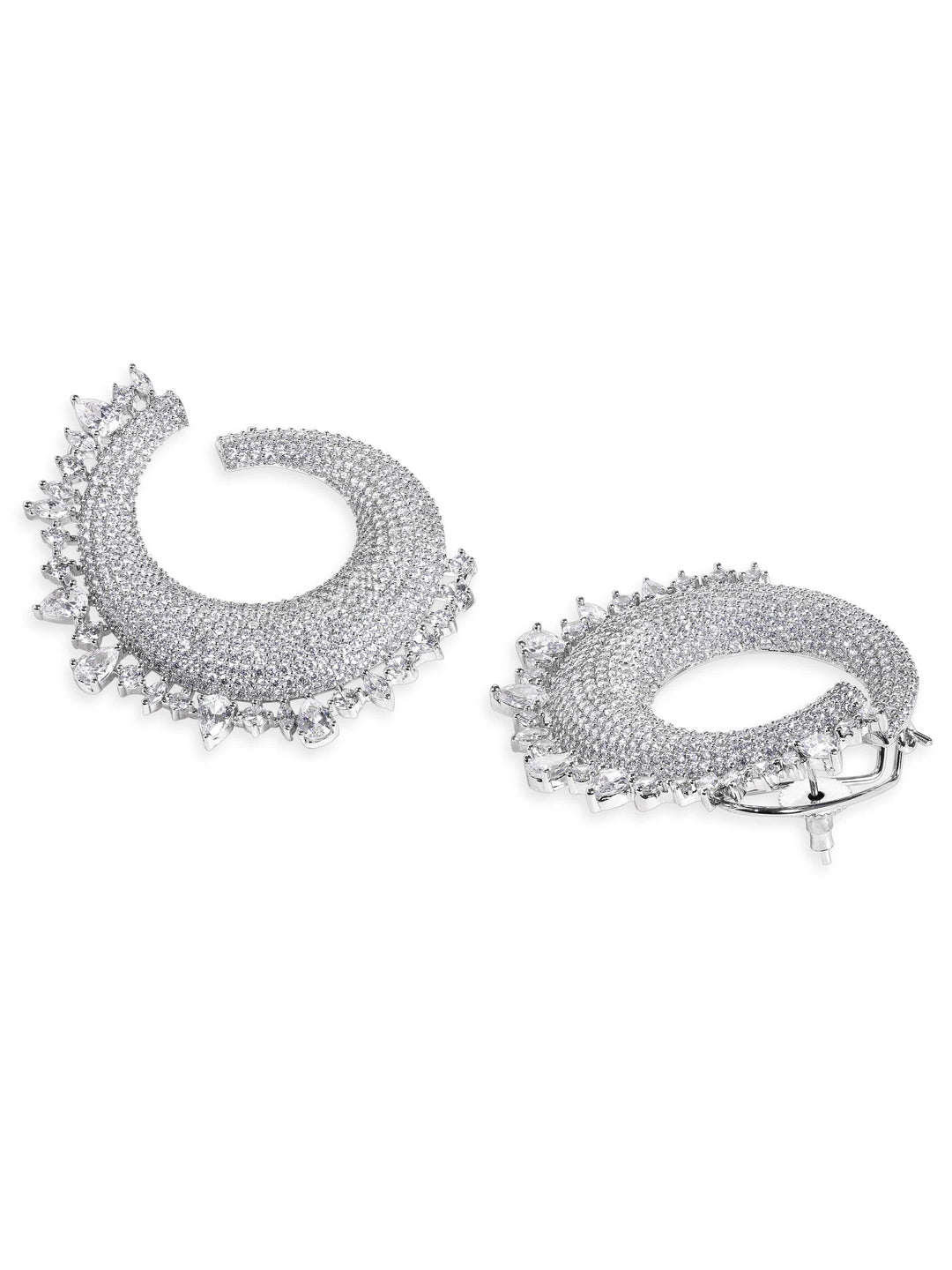 Rhodium Plated CZ Stone Studded Chandbali Earrings Earrings