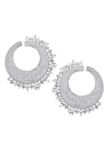 Rhodium Plated CZ Stone Studded Chandbali Earrings Earrings