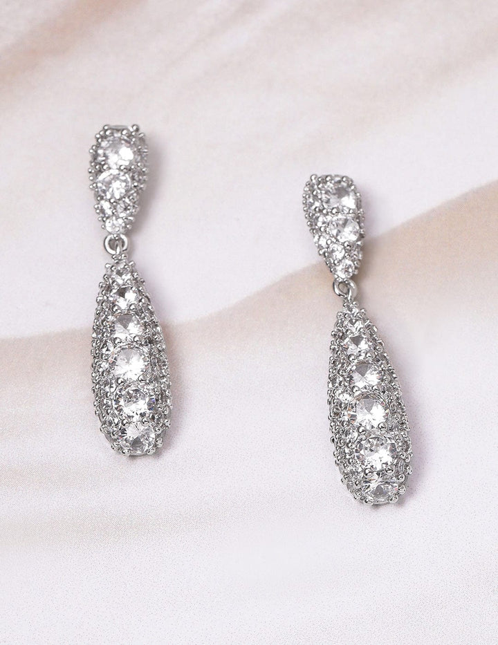 Rhodium Plated CZ Studded Drop Earrings Drop Earrings