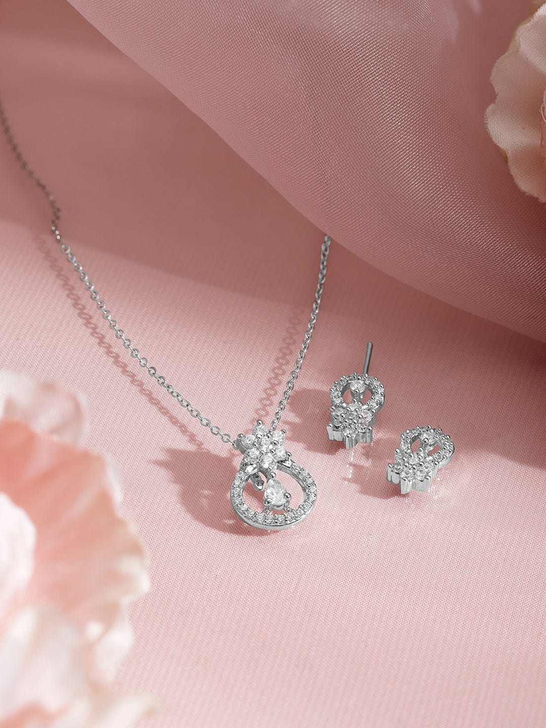 Rhodium-Plated CZ-Studded Pendent Set pendent set