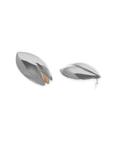 Rhodium Plated Dual-Tone Gold & Silver Sculpted Leaf Design Stud Earrings Earrings