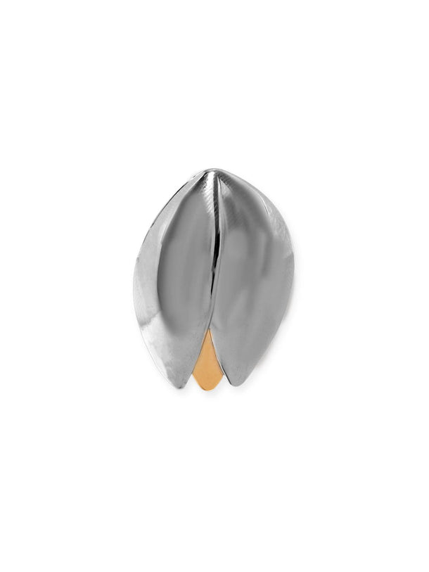 Rhodium Plated Dual-Tone Gold & Silver Sculpted Leaf Design Stud Earrings Earrings