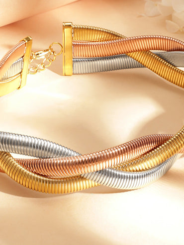 Rhodium Plated dual tone of 3 layered twisted choker Necklaces, Necklace Sets, Chains & Mangalsutra