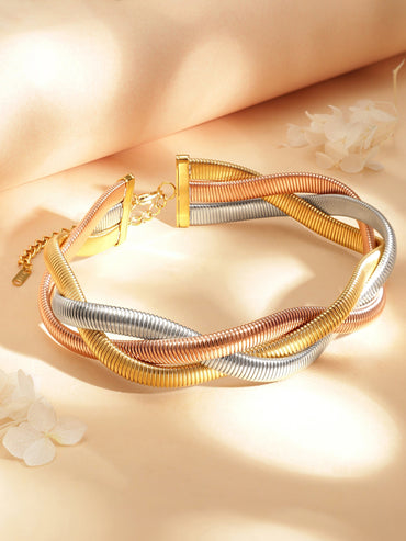 Rhodium Plated dual tone of 3 layered twisted choker Necklaces, Necklace Sets, Chains & Mangalsutra