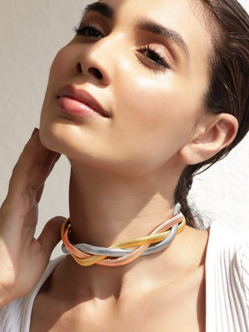Rhodium Plated dual tone of 3 layered twisted choker Necklaces, Necklace Sets, Chains & Mangalsutra