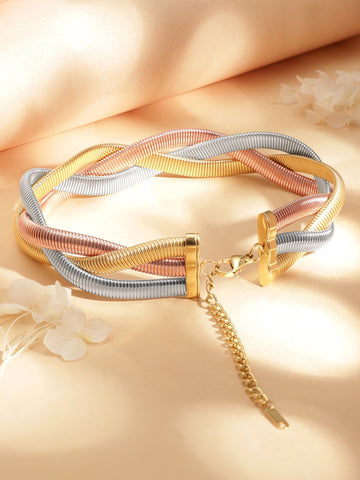 Rhodium Plated dual tone of 3 layered twisted choker Necklaces, Necklace Sets, Chains & Mangalsutra