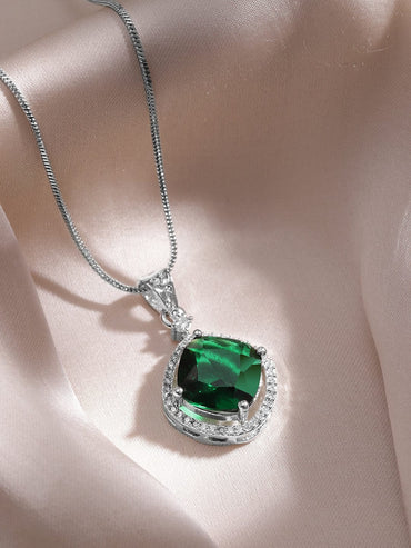Rhodium-Plated Emerald & CZ Studded Pendant Necklace Set Necklaces, Necklace Sets, Chains & Mangalsutra